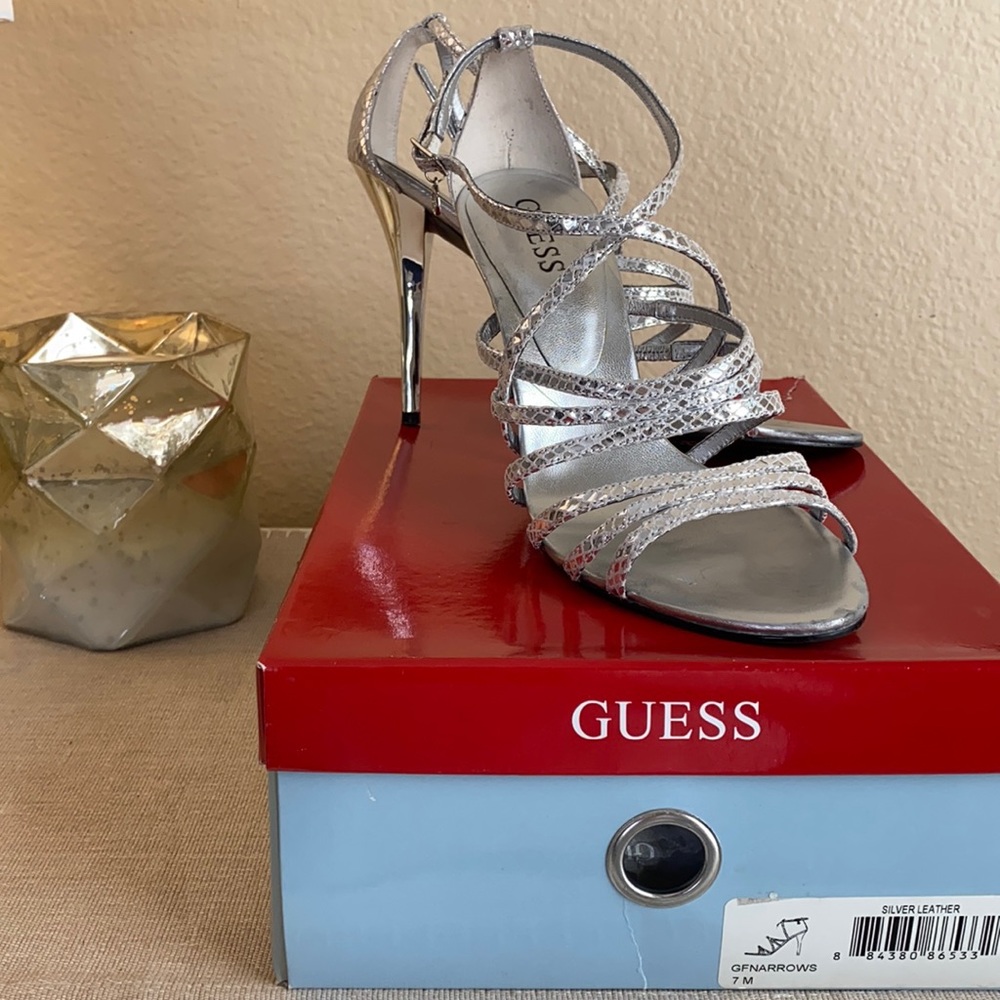 Guess, Silver, heels, 7